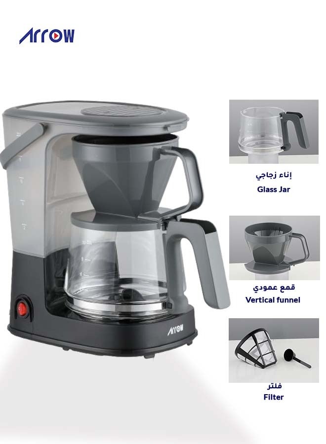 Arrow Coffee Maker, 8-10 Cup Drip Coffee Machine with 1.25L Glass Carafe, Easy-Grip Handle, Drip Stop, Non-Stick Warming Plate, Auto-Shutoff, Boil Dry Protection, Black + Grey, 750 Watts-2 years Warranty - Image 2